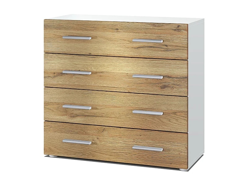Vladon Madia Pavos, mobile con 4 cassetti, bianco opaco/rovere naturale (76 x 72 x 35 cm)