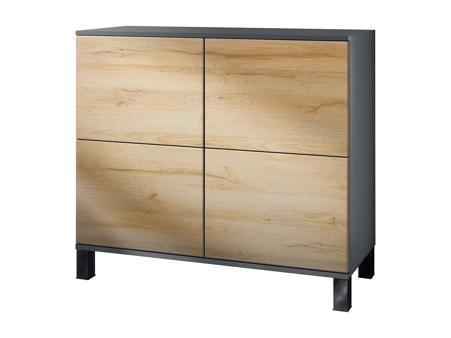 Credenza Rova V3 – Mobile da cucina moderno con 4 ante Push-to-Open antracite opaco  / rovere naturale (92,5 x 84.5 x 35)