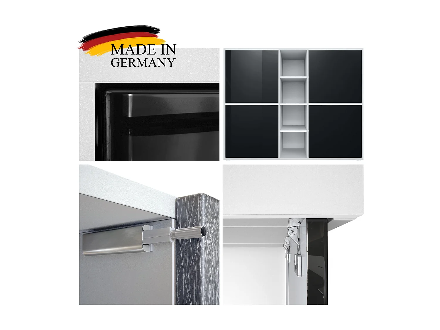 Vladon Highboard Cuba V3, blanco mate/negro de alto brillo - Aparador moderno con 12 compartimentos (130,5 x 105,5 x 35,5 cm)