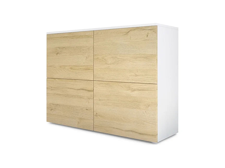 Buffet Rova, Commode avec 4 portes, Blanc mat/Chêne Nature (92 x 72 x 35 cm)