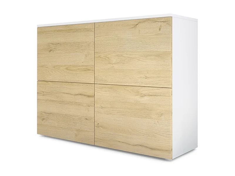 Madia  Rova, mobile a 4 ante, bianco opaco/quercia naturale (92 x 72 x 35 cm)