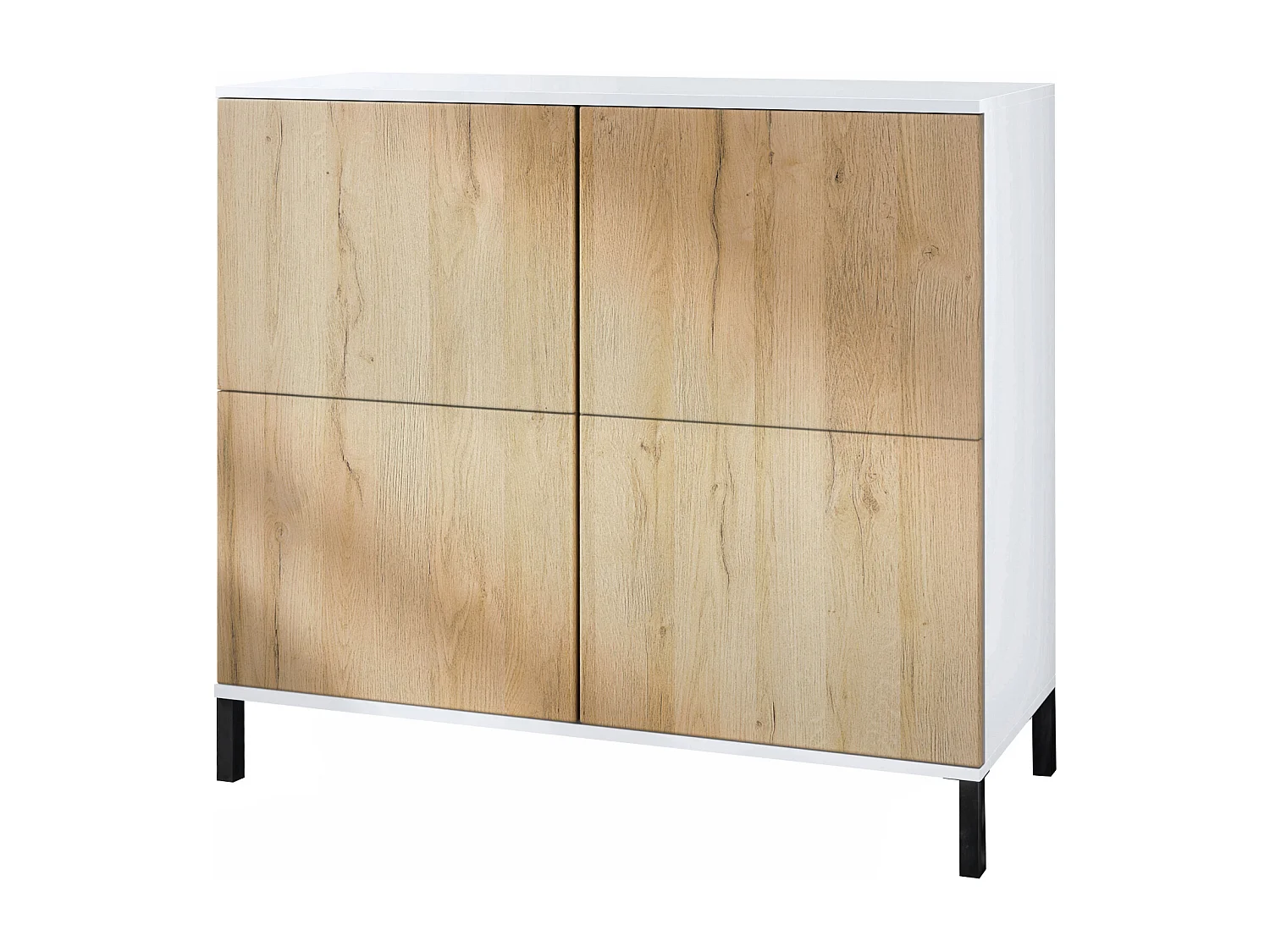 Credenza Rova V3 – Mobile da cucina moderno con 4 ante Push-to-Open bianco opaco / rovere naturale (92,5 x 83.5 x 35)