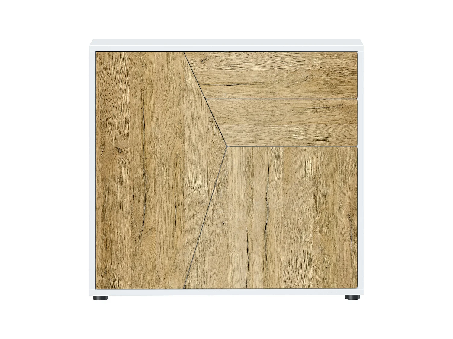 Buffet Benny, Commode avec 2 portes et 2 tiroirs, Blanc mat/Chêne Nature (79 x 74 x 36 cm)