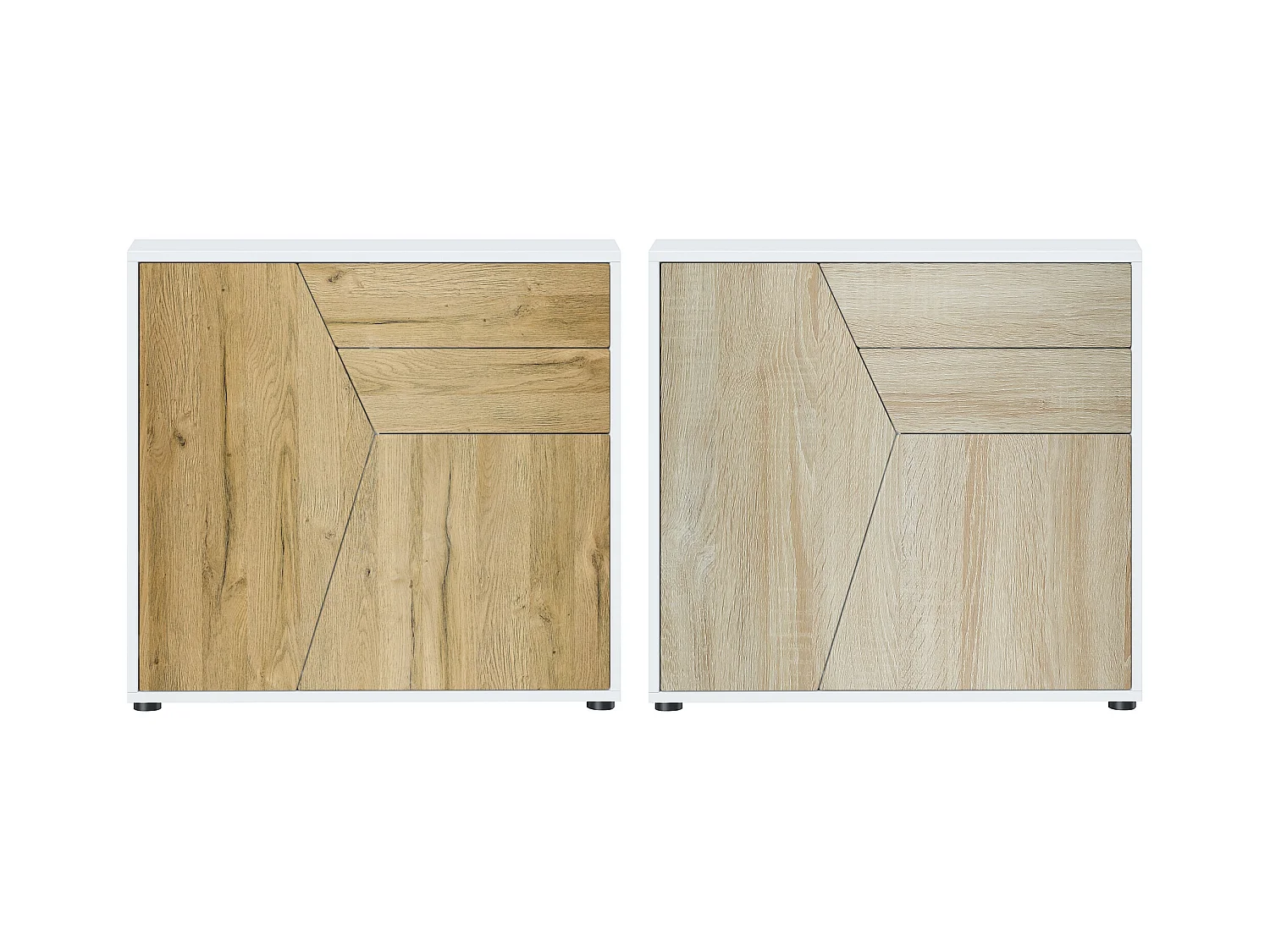 Buffet Benny, Commode avec 2 portes et 2 tiroirs, Blanc mat/Chêne Nature (79 x 74 x 36 cm)