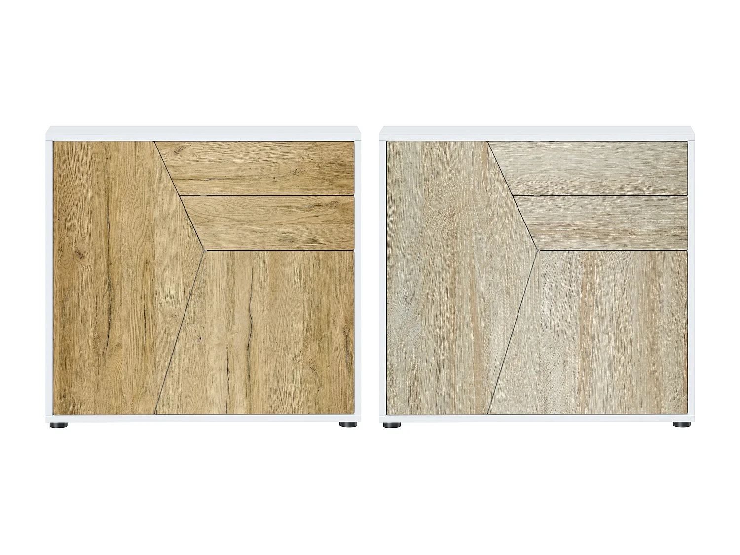 Credenza  Benny, mobile con 2 ante e 2 cassetti, bianco opaco/quercia naturale (79 x 74 x 36 cm)