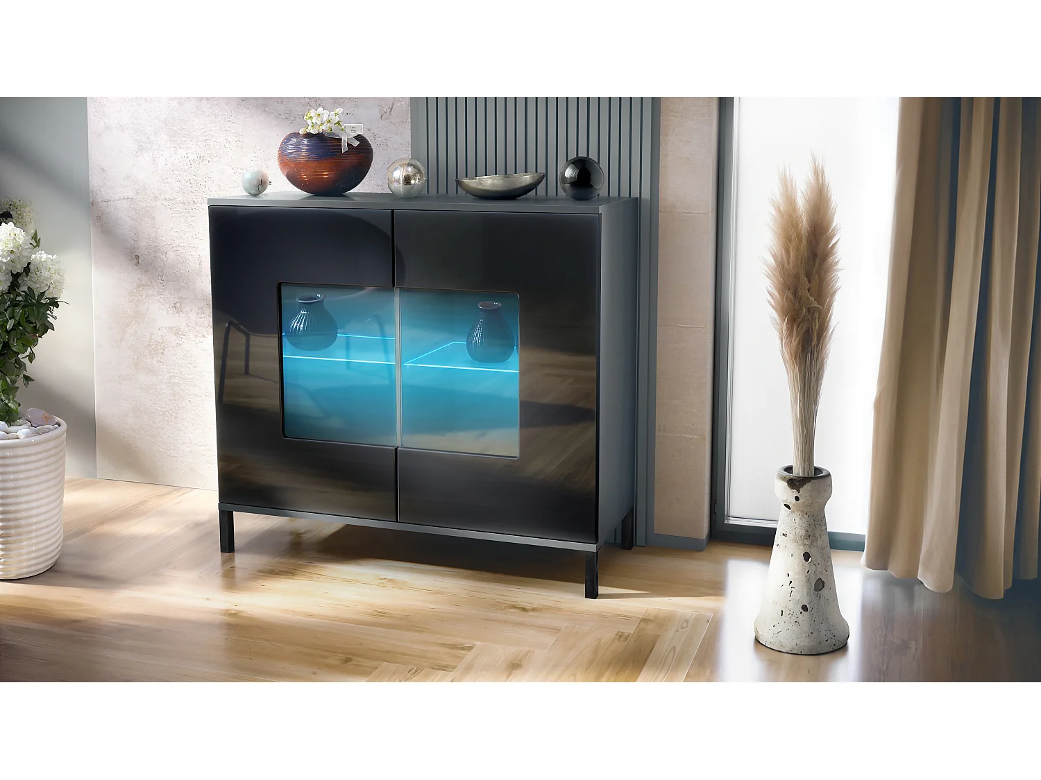 KOMMODE Grömitz Schwarz Hochglanz