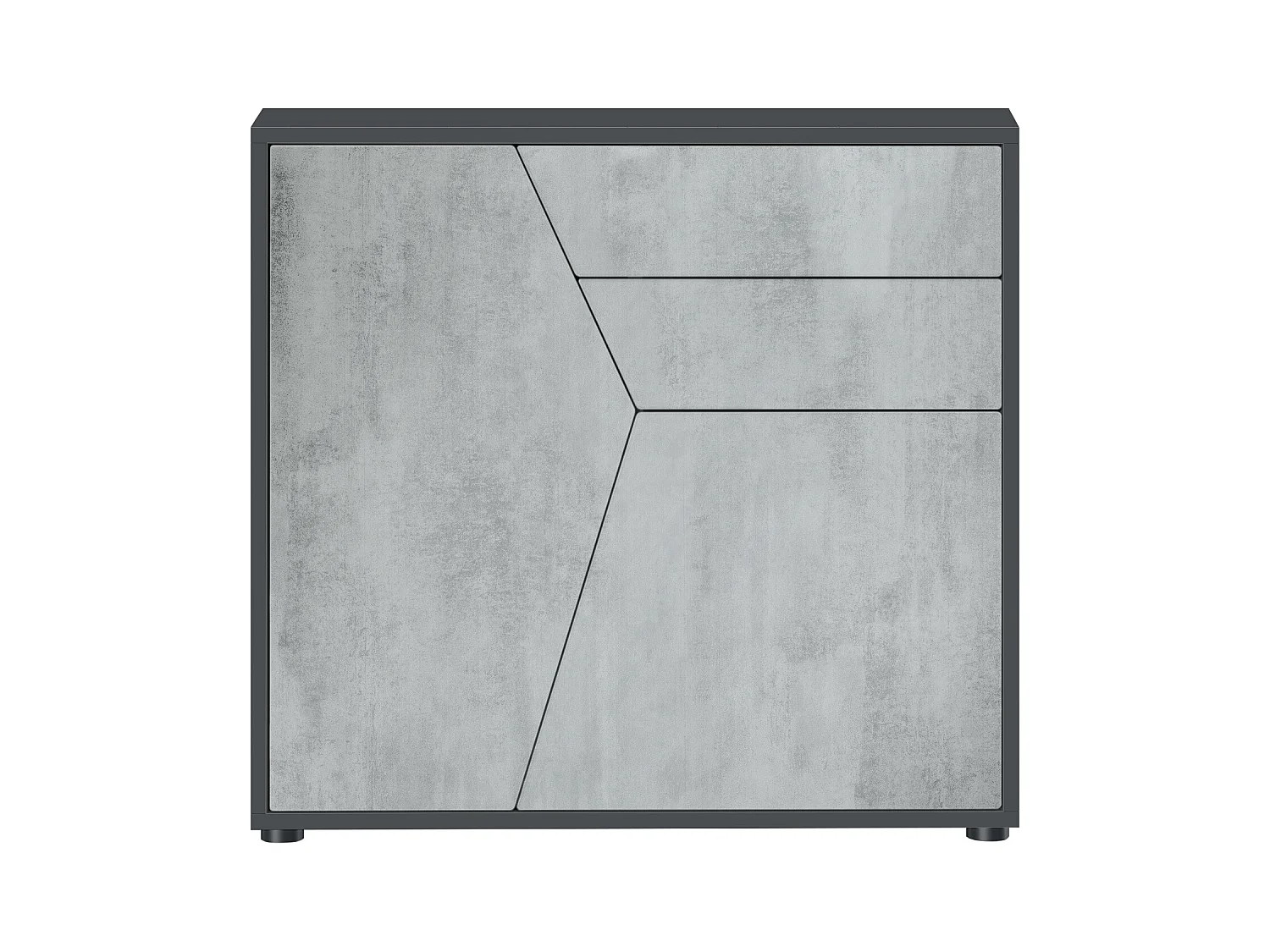 Buffet Benny, Commode avec 2 portes et 2 tiroirs, Noir mat/Aspect Béton Oxyde (79 x 74 x 36 cm)