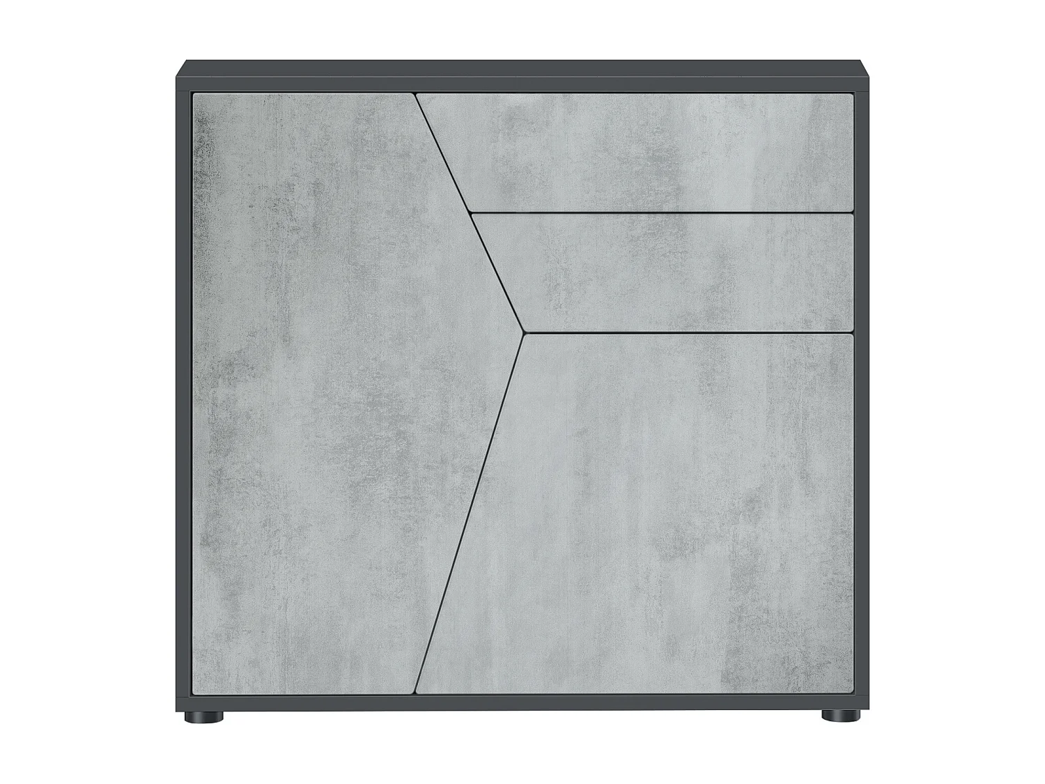 Buffet Benny, Commode avec 2 portes et 2 tiroirs, Noir mat/Aspect Béton Oxyde (79 x 74 x 36 cm)