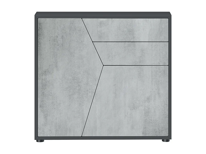 Buffet Benny, Commode avec 2 portes et 2 tiroirs, Noir mat/Aspect Béton Oxyde (79 x 74 x 36 cm)