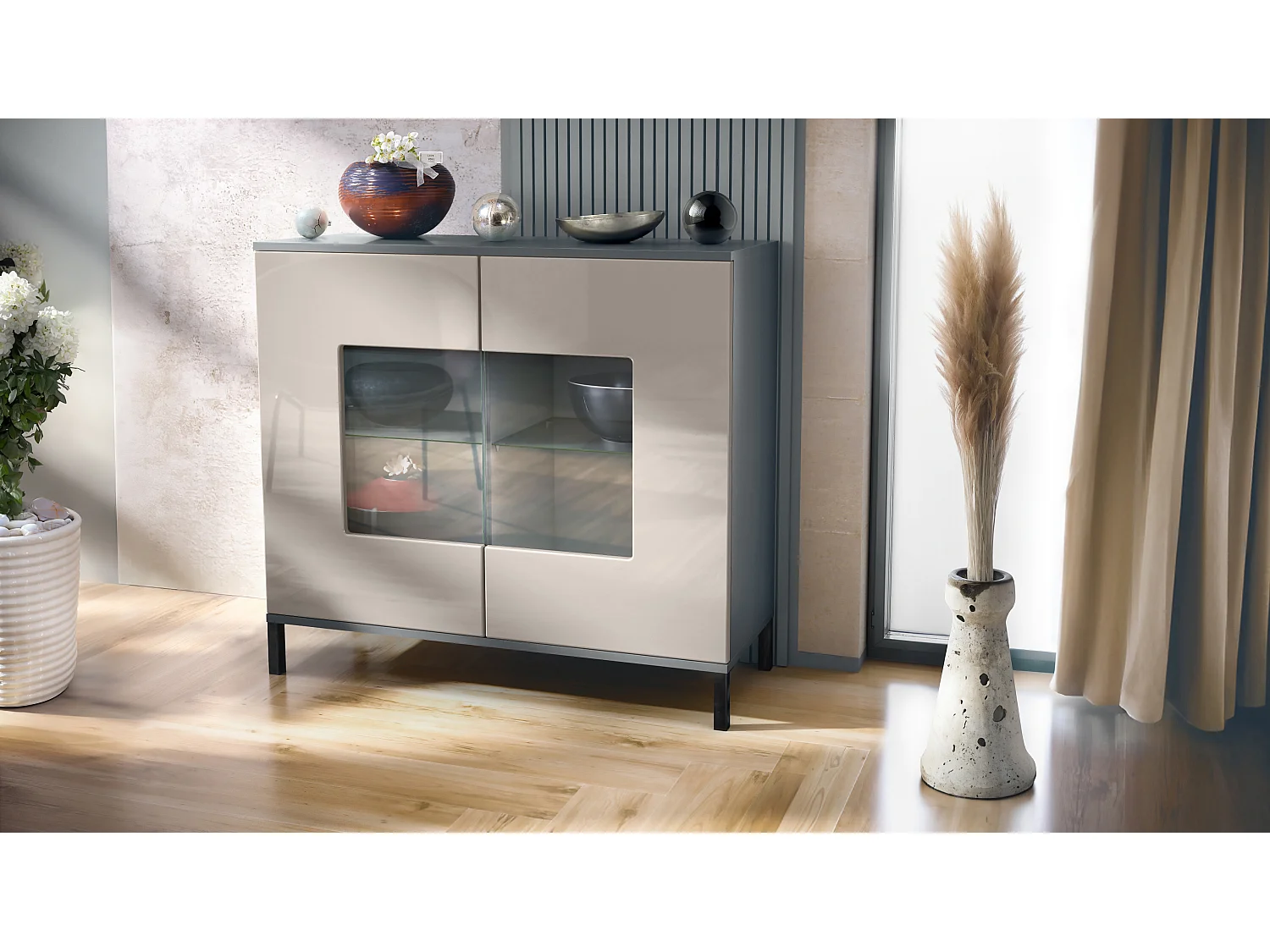 KOMMODE Grömitz Sandgrau Hochglanz