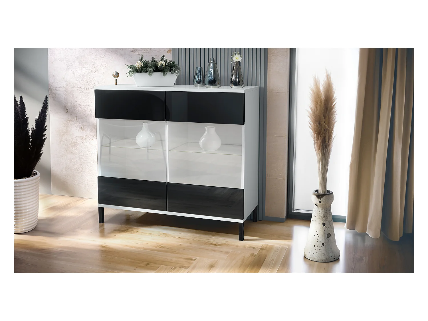 KOMMODE Bari Schwarz Hochglanz