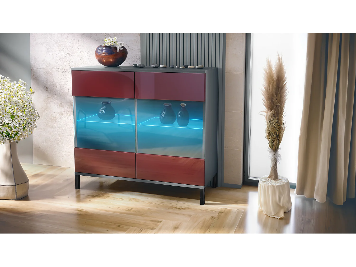 KOMMODE Bari Bordeaux Hochglanz