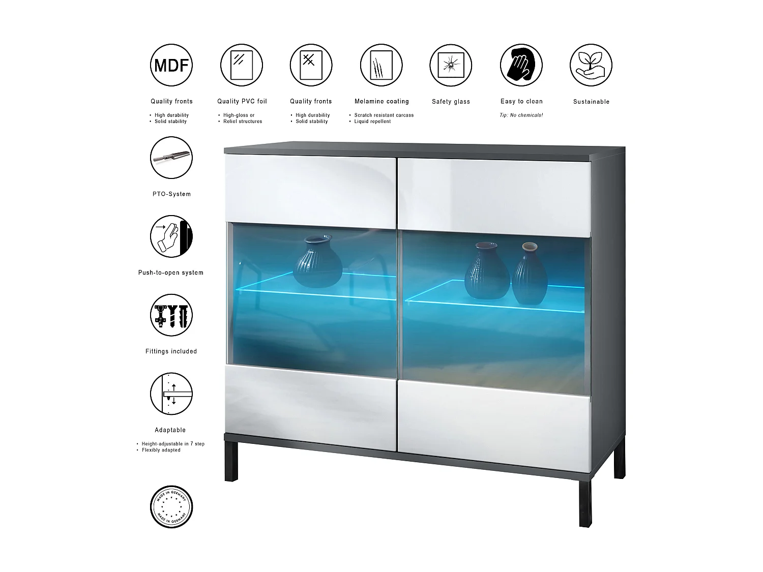 KOMMODE Bari Bordeaux Hochglanz