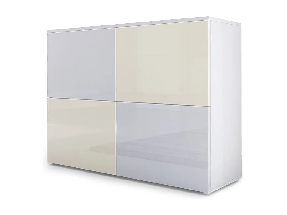 Madia  Rova, Mobile con 4 ante, Bianco opaco/Bianco lucido/Crema lucido (92 x 72 x 35 cm)