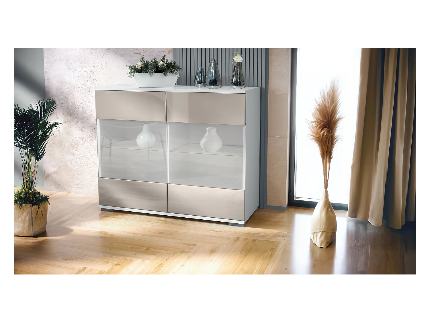 KOMMODE Bari Sandgrau Hochglanz