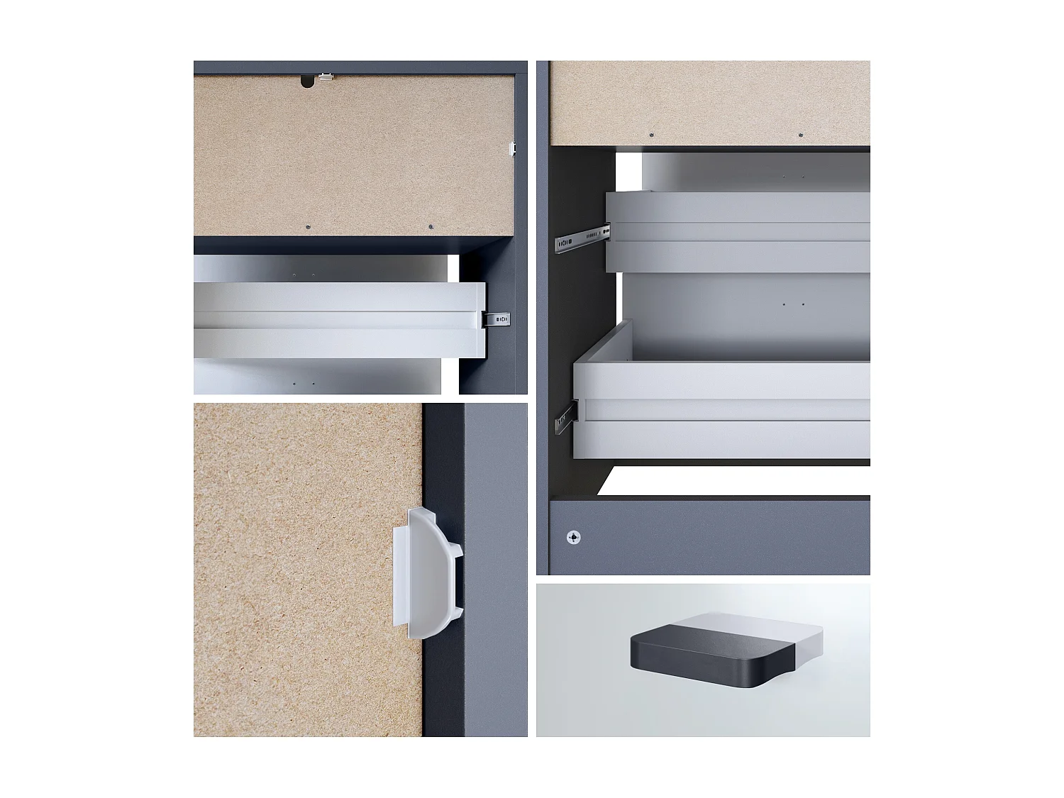 Cassettiera Pino V1, Comodino con 2 cassetti e 1 vano a giorno, antracite/bianco lucido senza LED (56 x 67,5 x 36 cm)