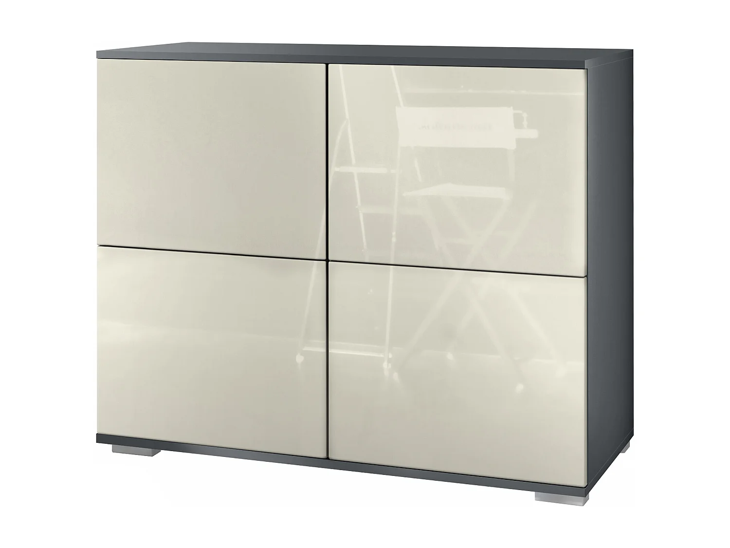 Buffet Rova V3 – Meuble de cuisine moderne avec 4 portes Push-to-Open anthracite mat / crème haute brillance (92,5 x 75.5 x 35)