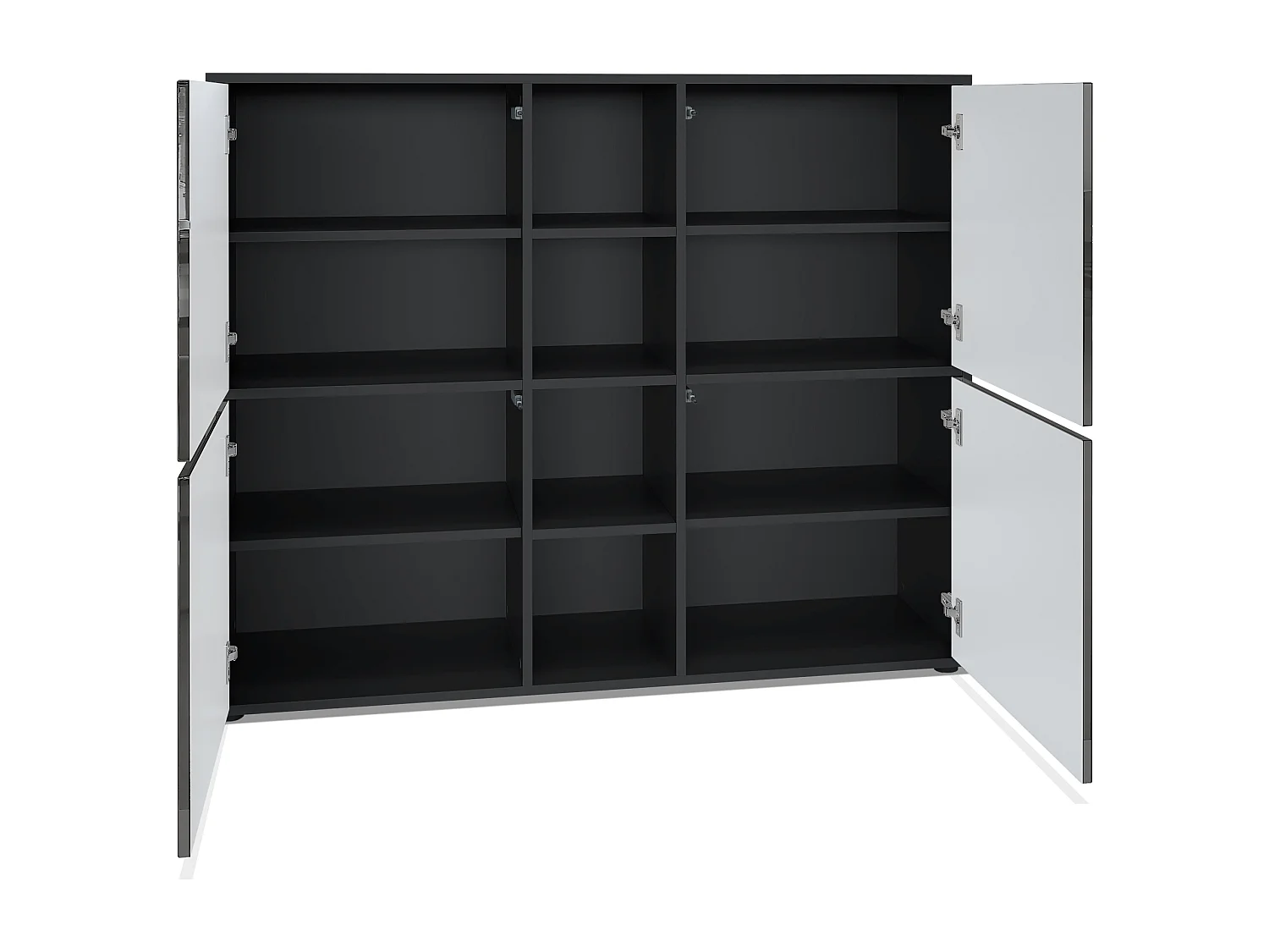 Vladon Credenza Cuba V3, nero opaco/nero opaco - Credenza moderna con 12 scomparti (130,5 x 105,5 x 35,5 cm)