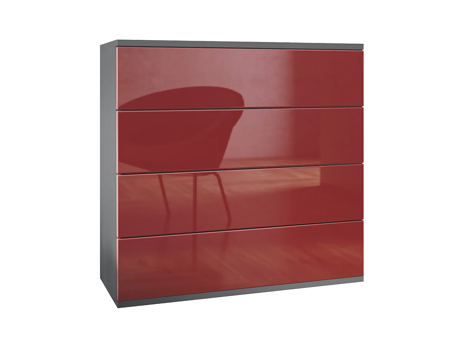 Commode suspendue Pavos V3, Buffet avec 4 tiroirs anthracite mat/bordeaux haute brillance (76 x 76 x 35 cm)