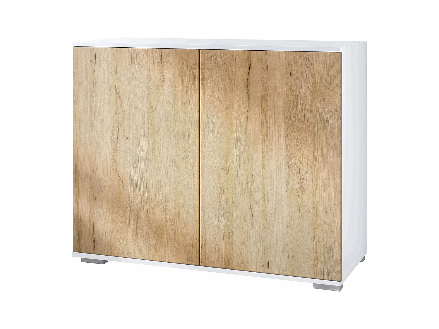 Aparador Skadu V3, Armario de Cocina Moderno con 2 Puertas Grandes blanco mate / roble natural (92,5 x 75.5 x 35)