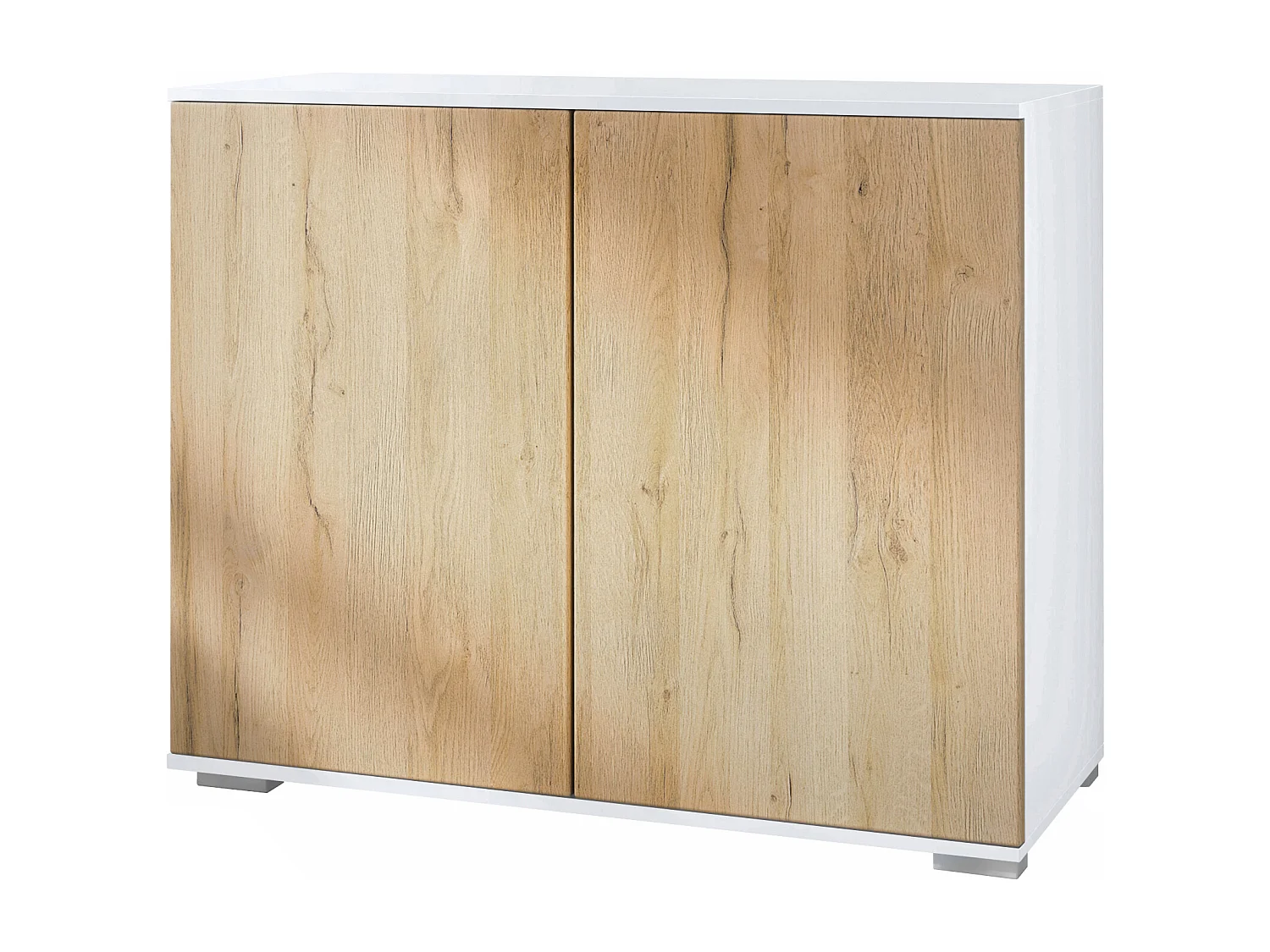 Commode Skadu V3, Buffet de Cuisine Moderne avec 2 Grandes Portes blanc mat / chêne nature (92,5 x 75.5 x 35)