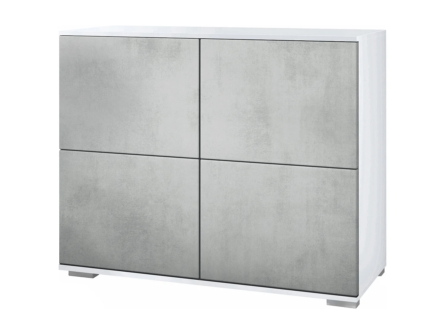 Credenza Rova V3 – Mobile da cucina moderno con 4 ante Push-to-Open bianco opaco / ottica cermento ossido (92,5 x 75.5 x 35)