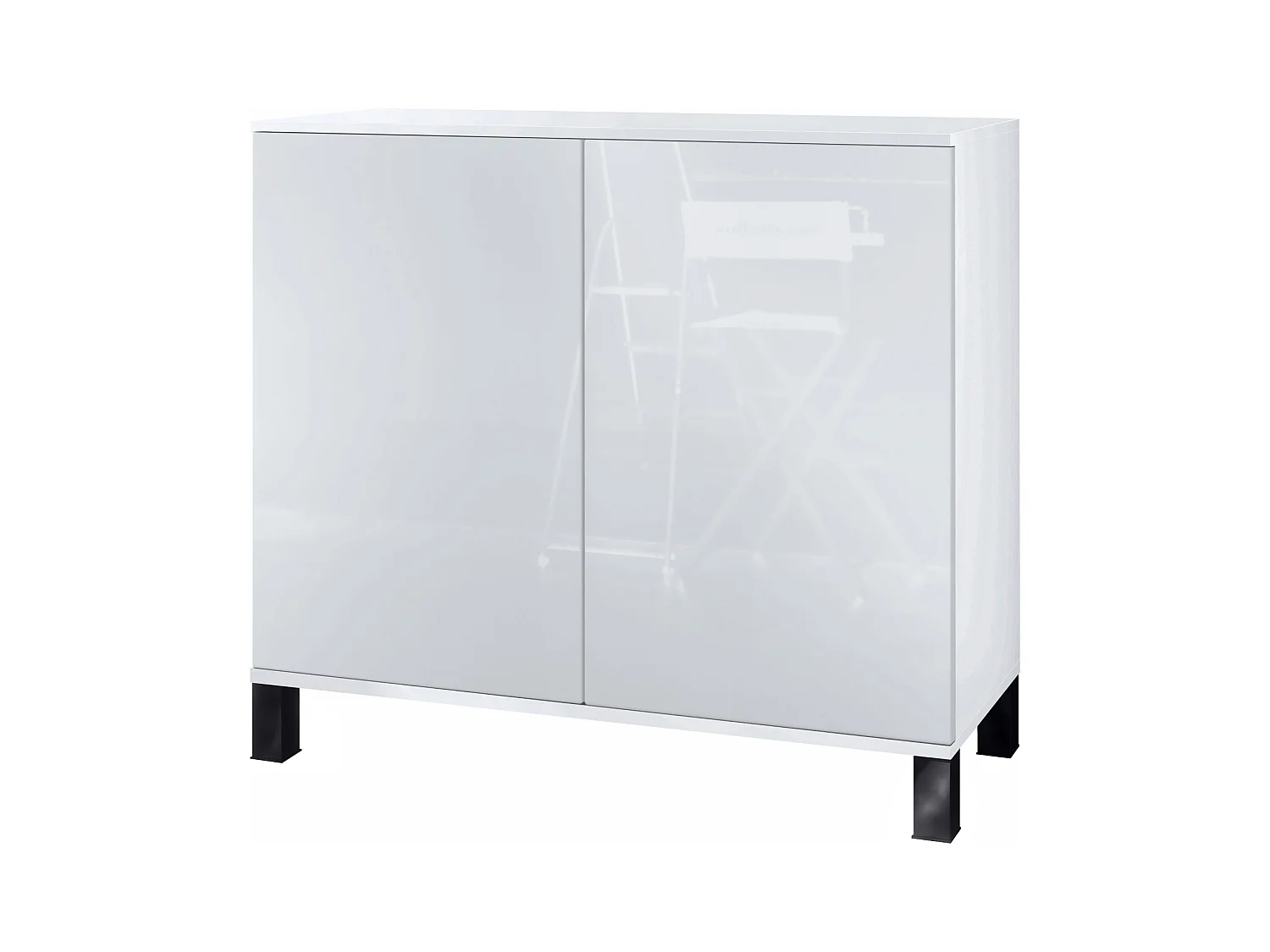 Commode Skadu V3, Buffet de Cuisine Moderne avec 2 Grandes Portes blanc mat / blanc haute brillance (92,5 x 84.5 x 35)