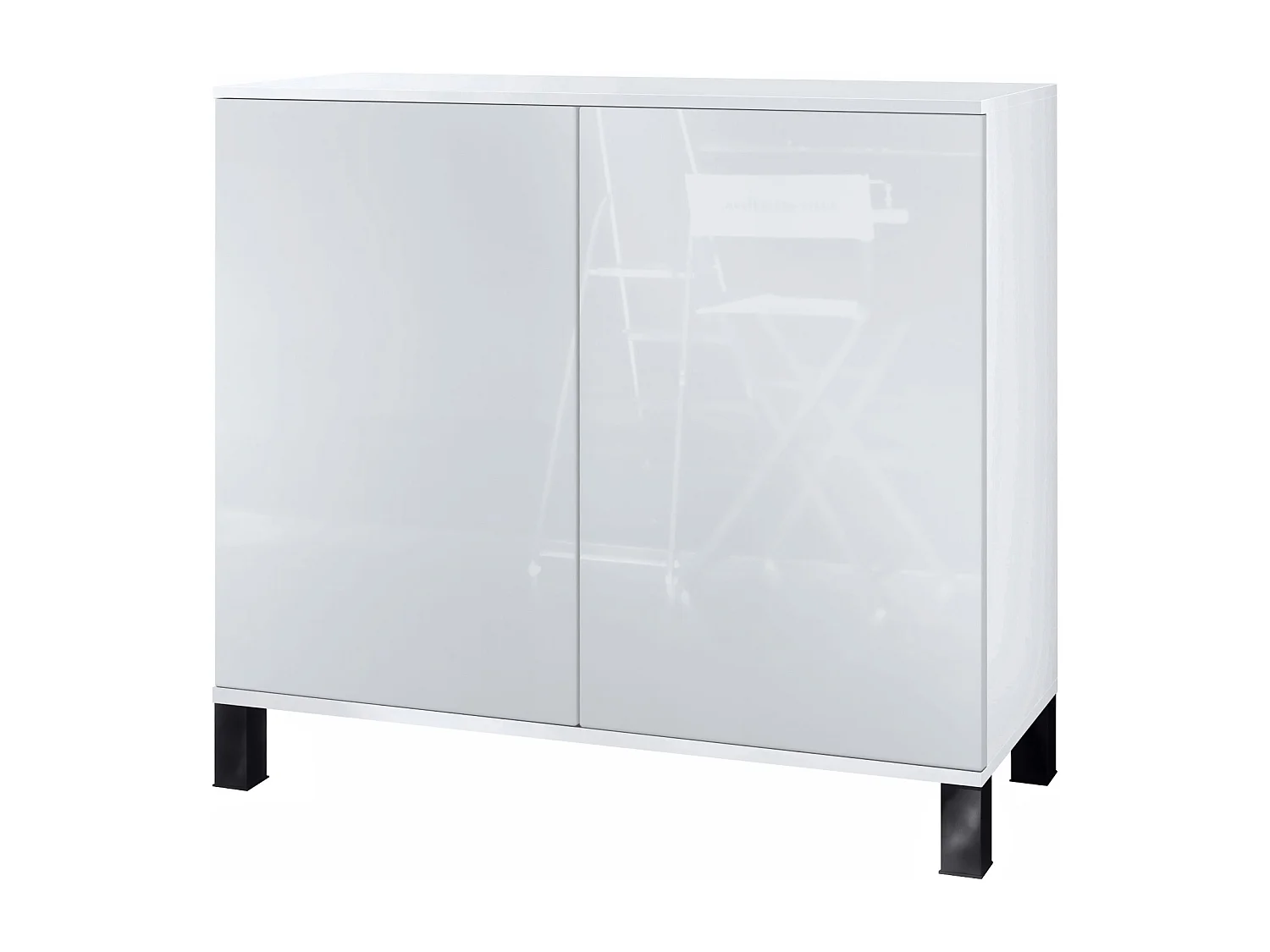 Credenza Skadu V3, Mobile da Cucina Moderno con 2 Grandi Ante bianco opaco / bianco lucido (92,5 x 84.5 x 35)