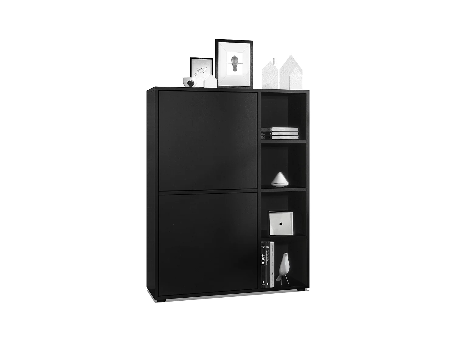 Buffet haut Cuba avec 8 compartiments, caisson en noir mat / Façades en Noir mat