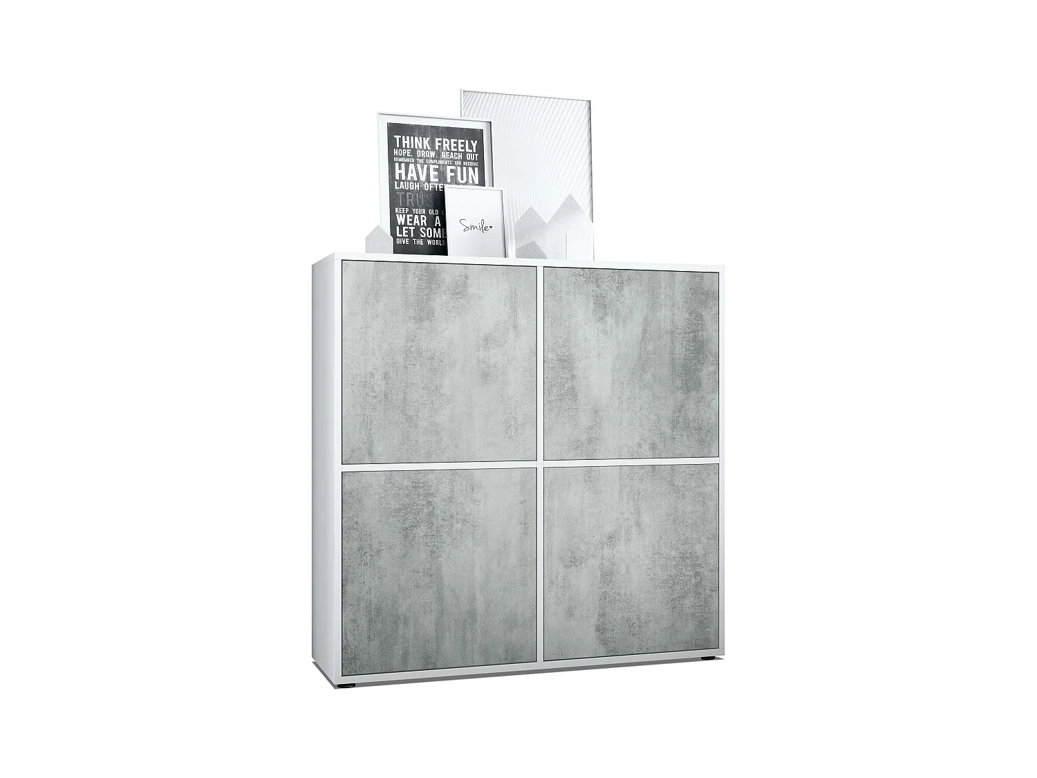 Highboard Cuba V2 Placard 104 x 105,5 x 35,5 cm Buffet à 8 compartiments, caisson en blanc mat / façades en Aspect Béton Oxyde