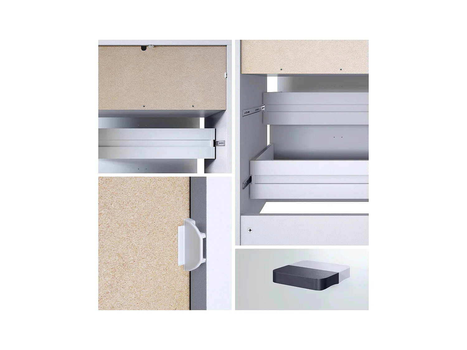 Buffet Pino V1, table de chevet avec 2 tiroirs & 1 compartiment ouvert,blanche mat/undefined sans LED (56 x 67,5 x 36 cm)