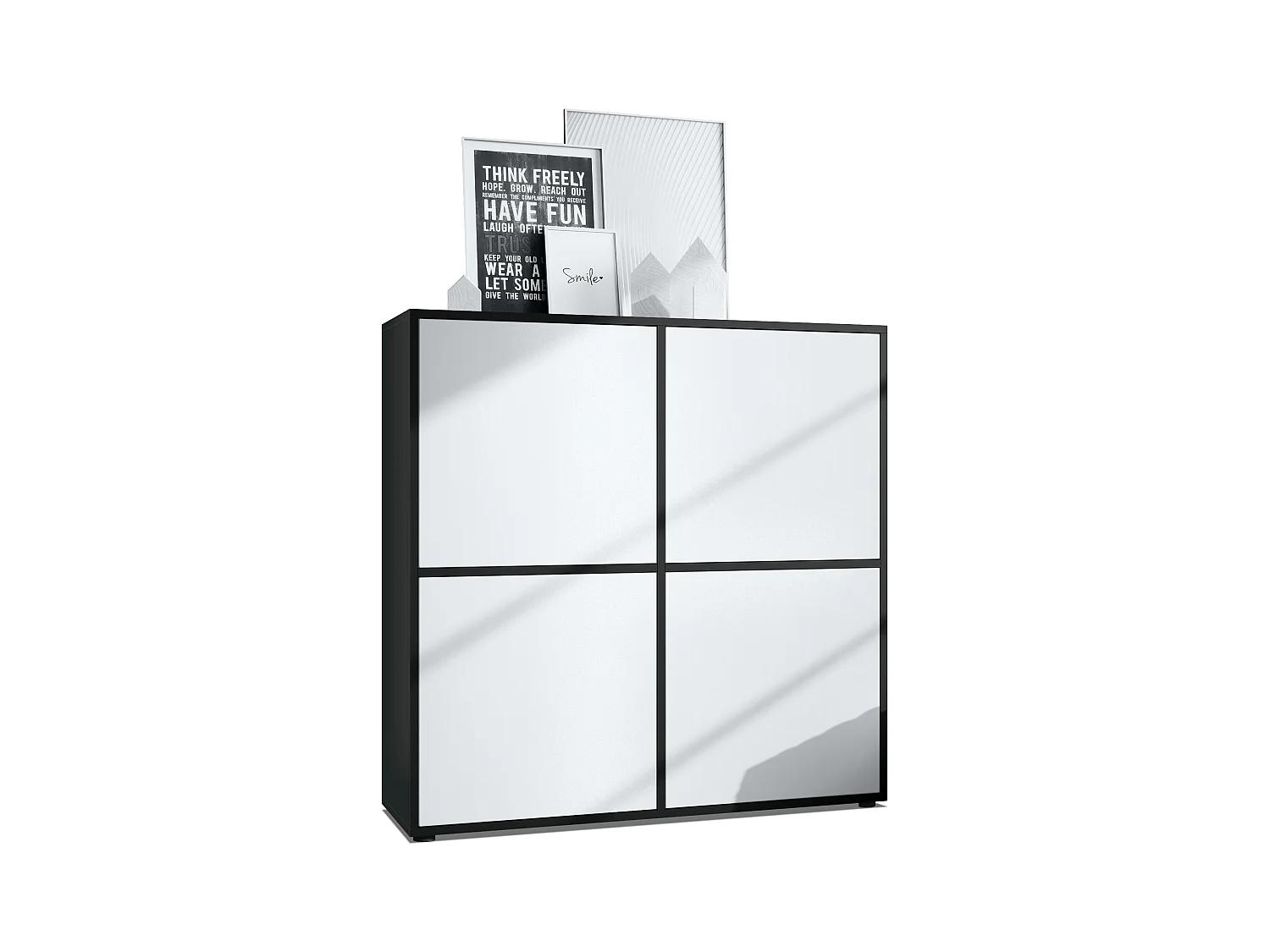 Highboard Cuba V2 Placard 104 x 105,5 x 35,5 cm Buffet à 8 compartiments, caisson en noir mat / façades en Blanc mat