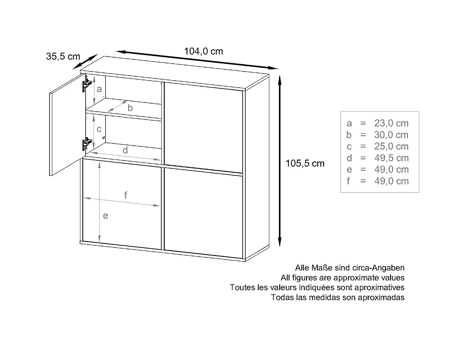 Highboard Cuba V2 Placard 104 x 105,5 x 35,5 cm Buffet à 8 compartiments, caisson en noir mat / façades en Blanc mat