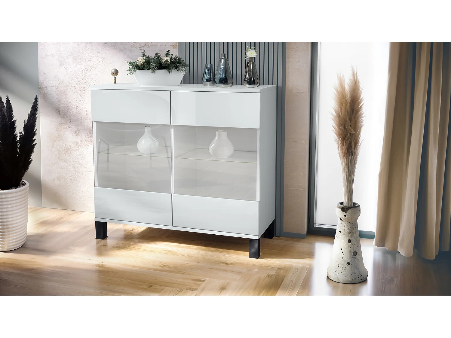 KOMMODE Bari Weiß Hochglanz