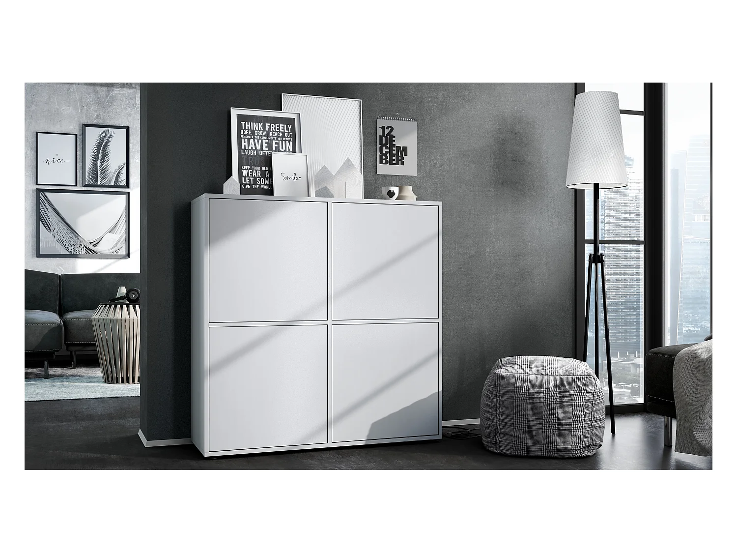 Highboard Cuba V2 Placard 104 x 105,5 x 35,5 cm Buffet à 8 compartiments, caisson en blanc mat / façades en Blanc mat