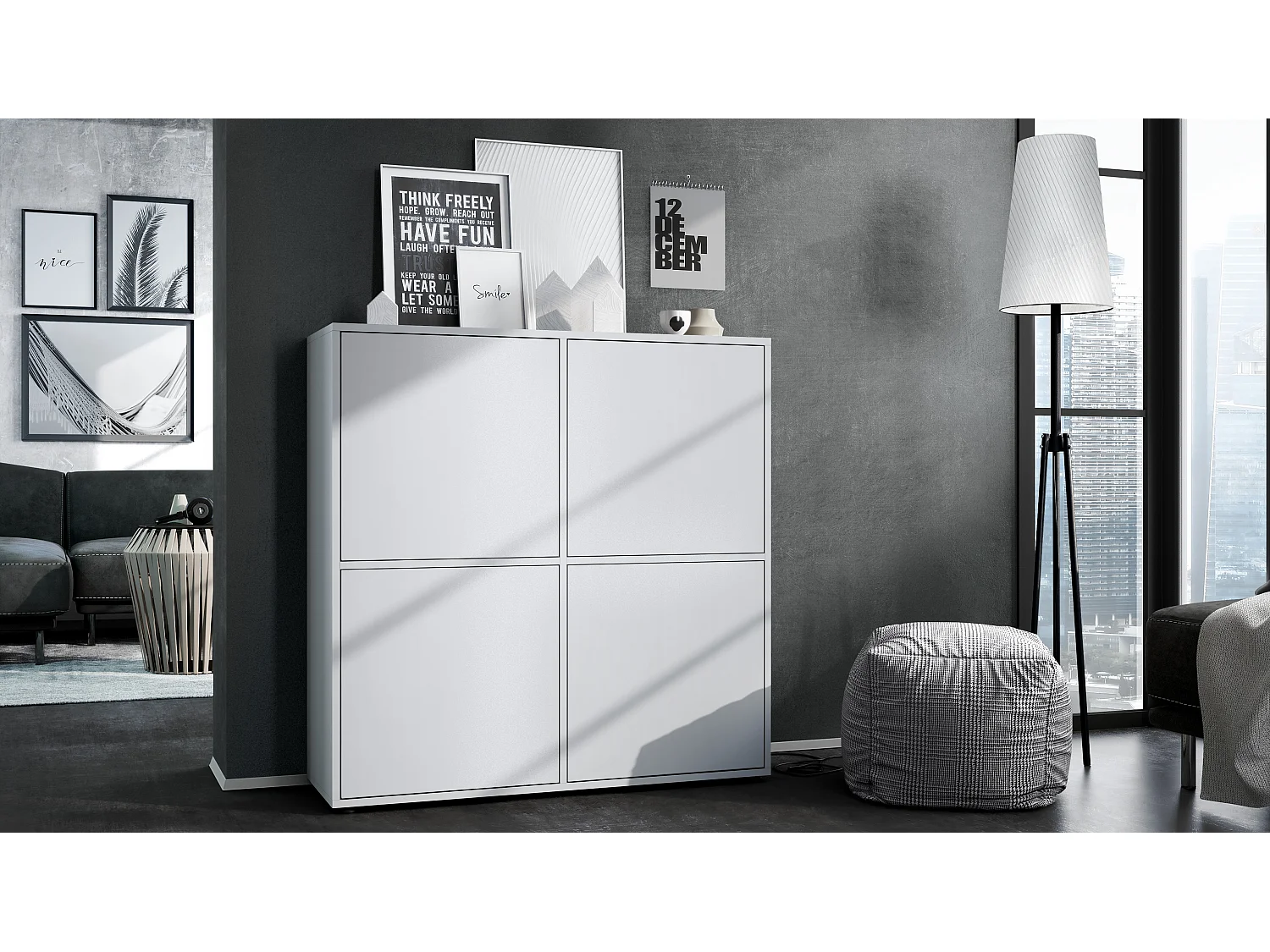 Credenza Cuba V2 Credenza 104 x 105,5 x 35,5 cm Credenza con 8 ripiani, Struttura in bianco opaco / Ante in bianco opaco