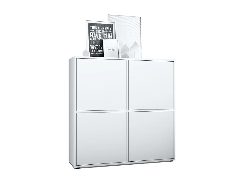 Highboard Cuba V2 Placard 104 x 105,5 x 35,5 cm Buffet à 8 compartiments, caisson en blanc mat / façades en Blanc mat