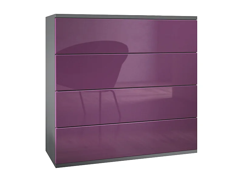 Cassettiera sospesa Pavos V3, Credenza con 4 cassetti antracite opaco /violetto porpora lucido (76 x 76 x 35 cm)
