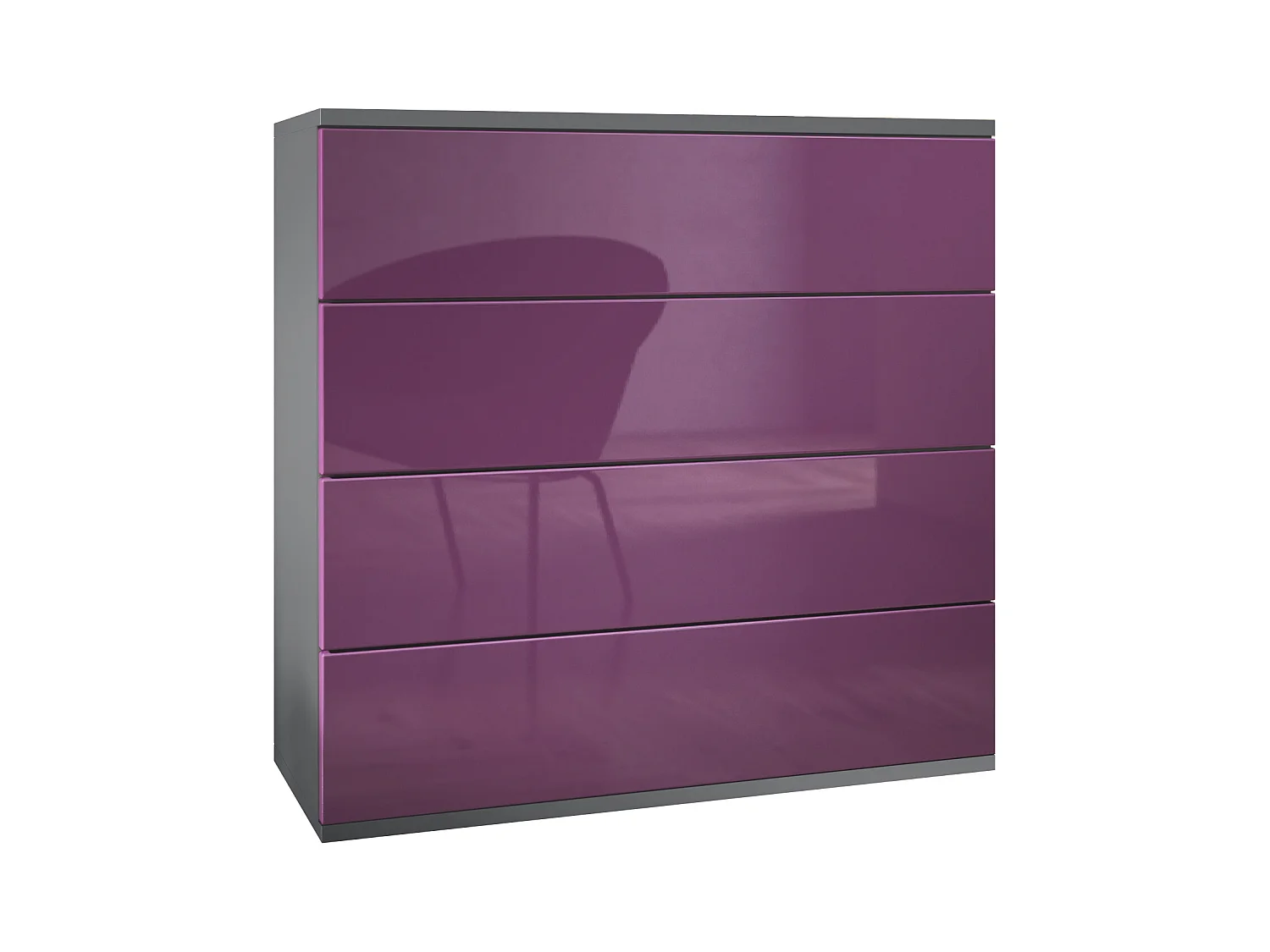 Commode suspendue Pavos V3, Buffet avec 4 tiroirs anthracite mat/mûre haute brillance (76 x 76 x 35 cm)