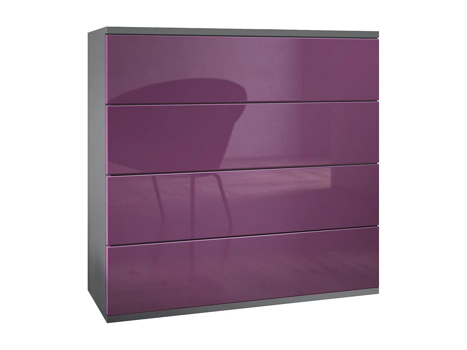 Cassettiera sospesa Pavos V3, Credenza con 4 cassetti antracite opaco /violetto porpora lucido (76 x 76 x 35 cm)