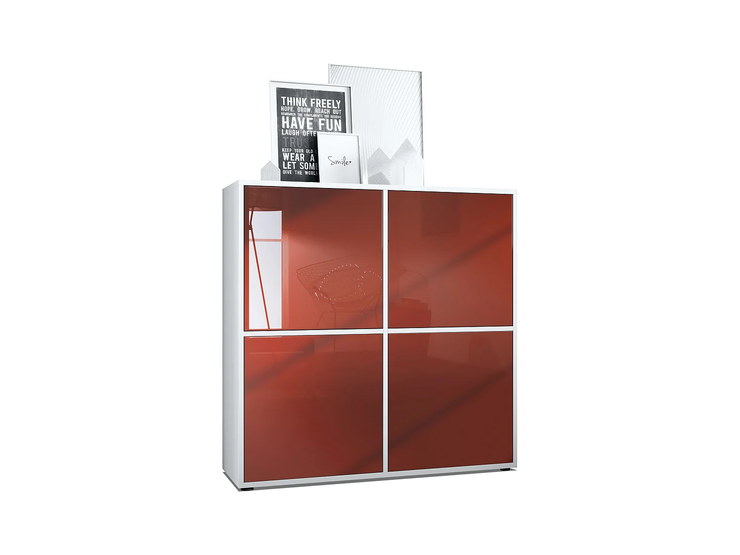 Aramario - Alacena Cuba V2 armario 104 x 105.5 x 35.5 cm armario - alacena con 8 compartimentos, cuerpo en blanco mate frentes en Burdeos de Alto Brillo