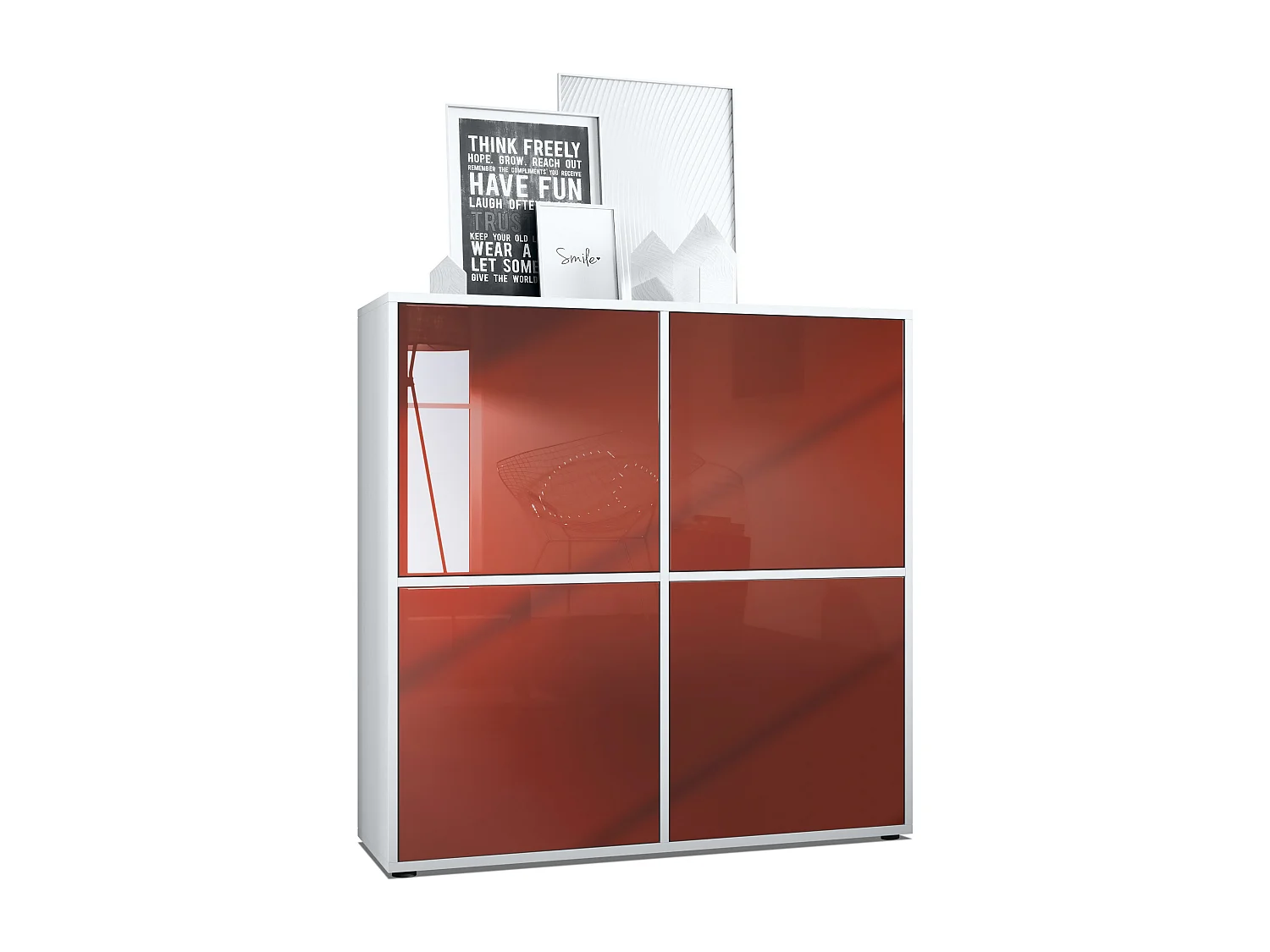 Credenza Cuba V2 Credenza 104 x 105,5 x 35,5 cm Credenza con 8 ripiani, Struttura in bianco opaco / Ante in Bordeaux High Gloss
