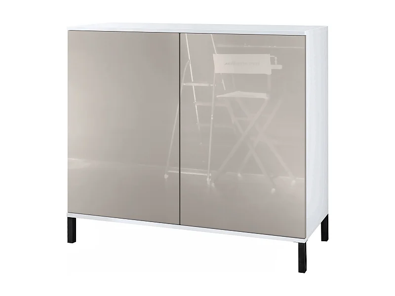 Credenza Skadu V3, Mobile da Cucina Moderno con 2 Grandi Ante bianco opaco / grigio sabbia lucido (92,5 x 83.5 x 35)