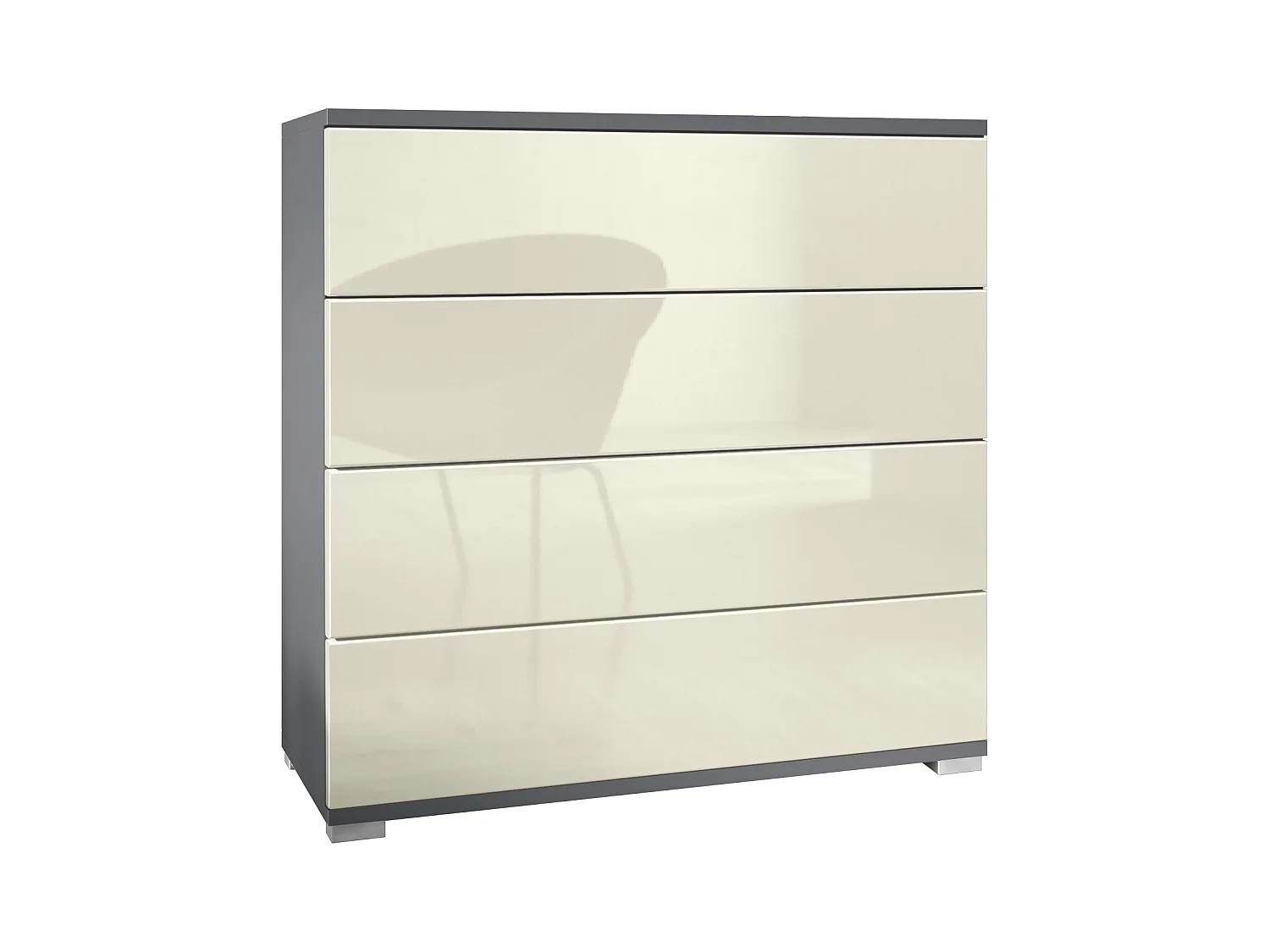 Commode  Pavos V3, Buffet avec 4 tiroirs anthracite mat/crème haute brillance (76 x 76 x 35 cm)