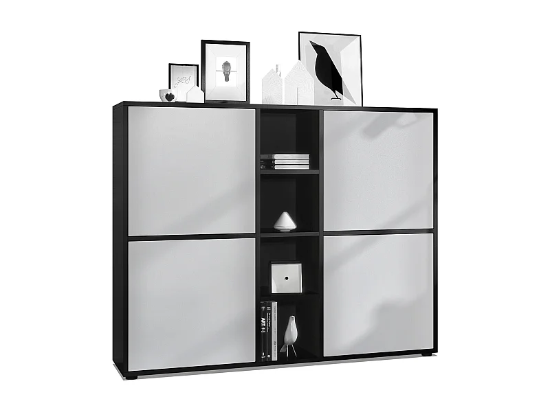 Highboard Cuba V3, noir mat/gris clair satiné mat - Buffet moderne à 12 compartiments (130,5 x 105,5 x 35,5 cm)