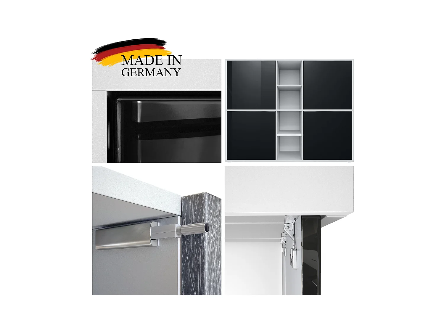 Highboard Cuba V3, noir mat/mûre haute brillance - Buffet moderne à 12 compartiments (130,5 x 105,5 x 35,5 cm)