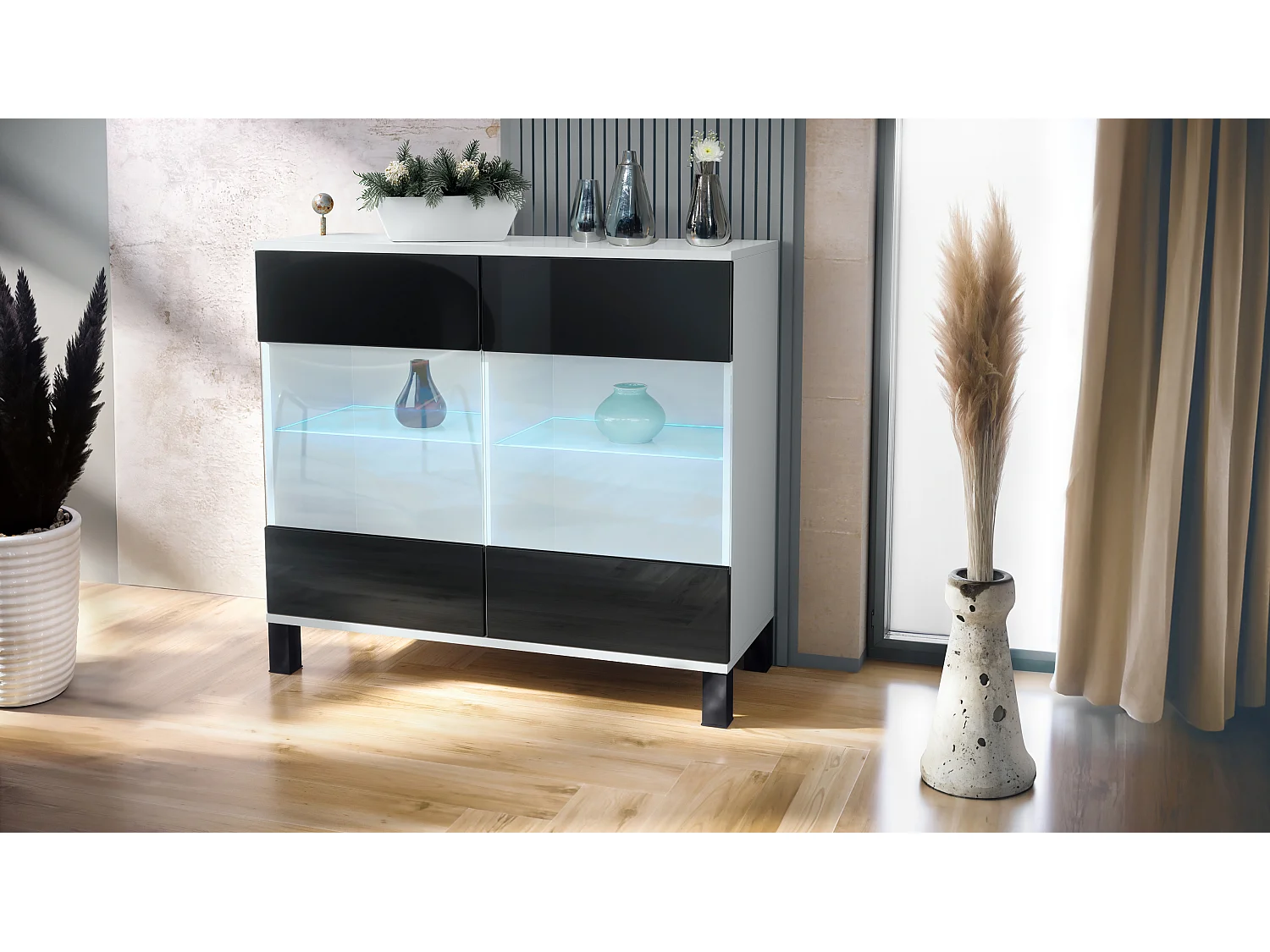 KOMMODE Bari Schwarz Hochglanz