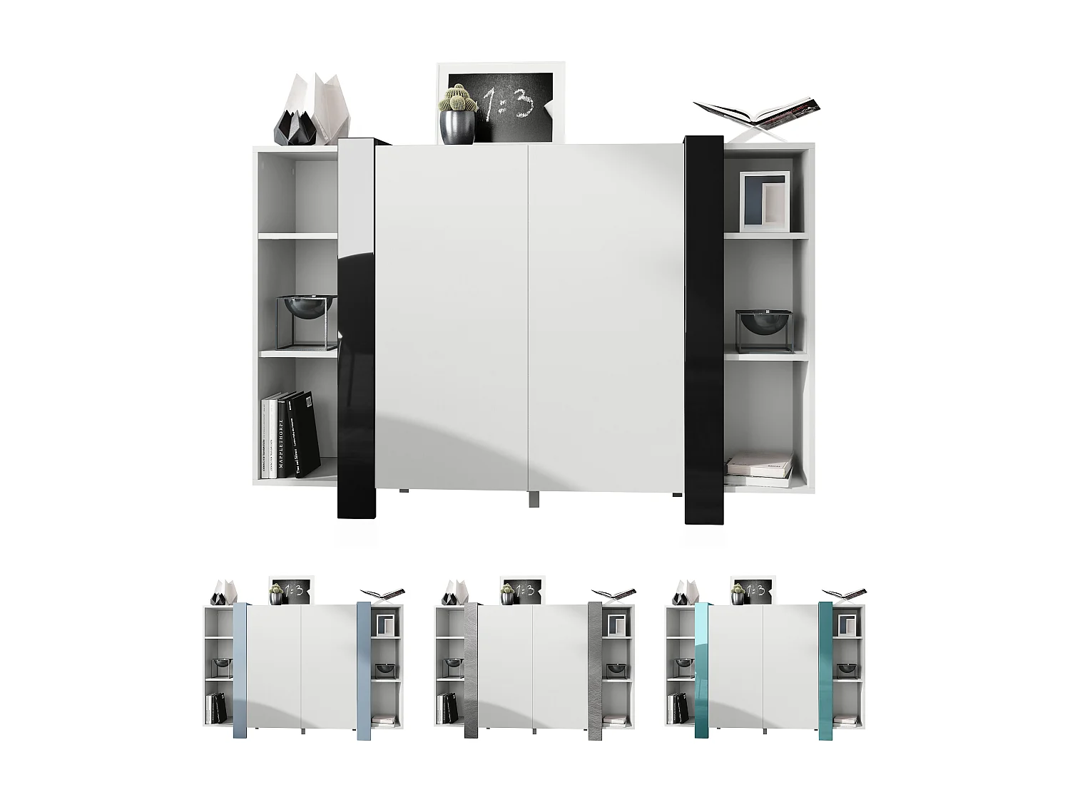 Vladon Aparador Ida V2, aparador con 12 compartimentos, carcasa en blanco mate, frentes en burdeos de alto brillo, (149 x 101 x 34 cm) | Gran selección de colores