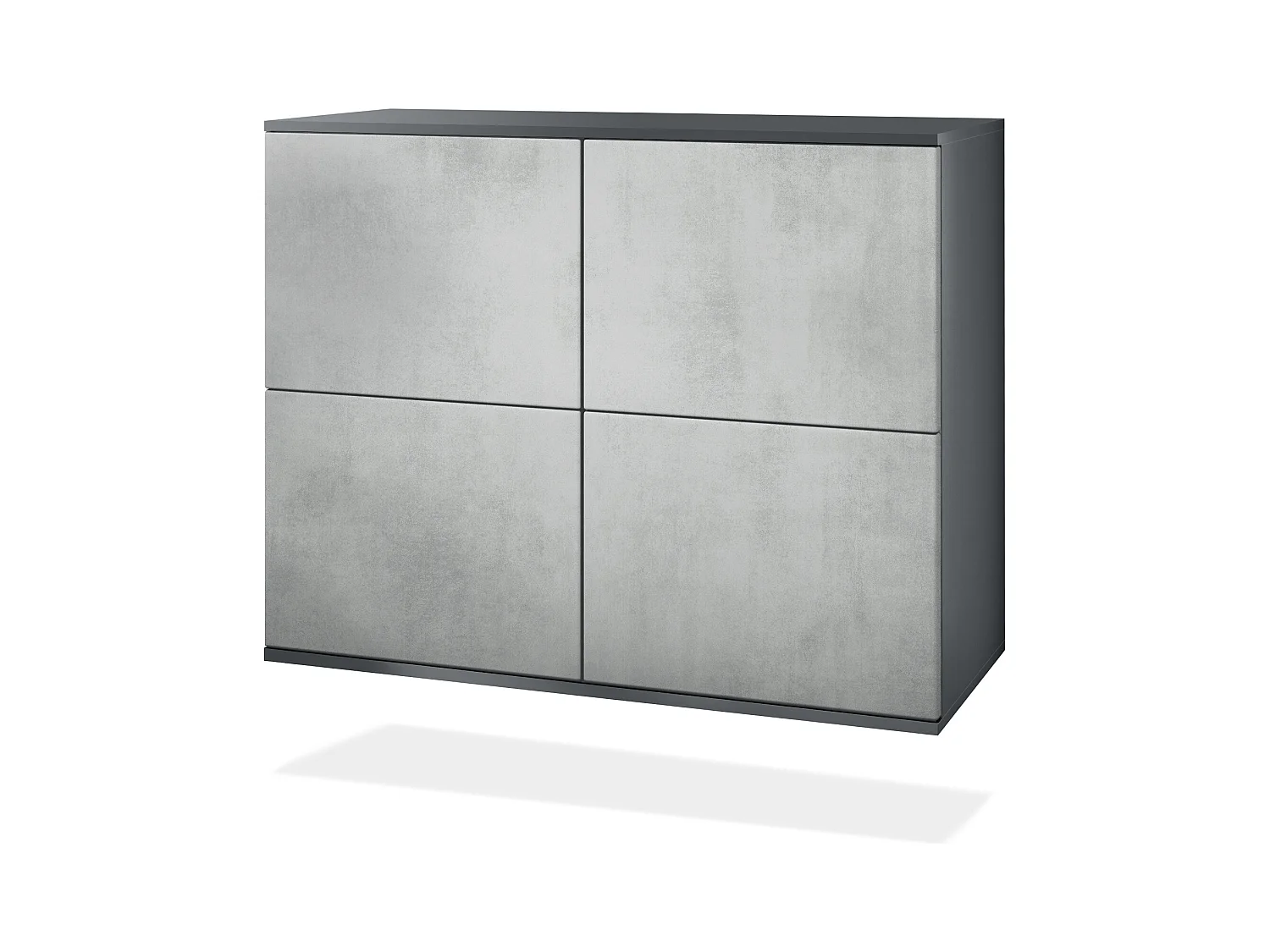 Buffet Rova V3 – Meuble de cuisine moderne avec 4 portes Push-to-Open anthracite mat / aspect béton oxyde (92,5 x 73.5 x 35)