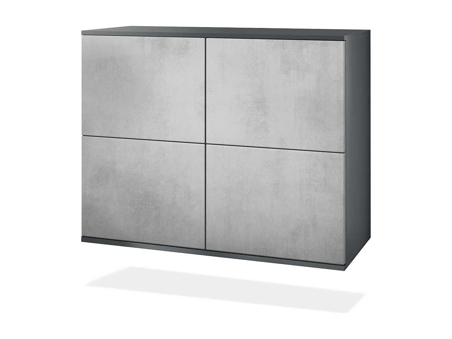 Credenza Rova V3 – Mobile da cucina moderno con 4 ante Push-to-Open antracite opaco  / ottica cermento ossido (92,5 x 73.5 x 35)
